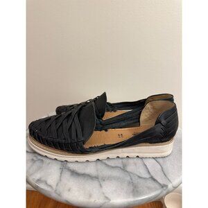 Black Woven Leather Sandals for Women